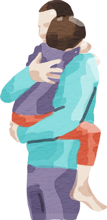 Watercolor Father Carrying His Son