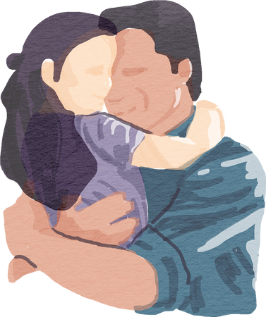 Watercolor Father Hugging His Daughter